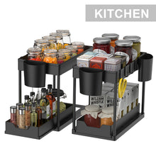 Load image into Gallery viewer, Greenlok Plastic Bath Racks Storage Lower Cabinets Slip out Sliding Rack, Hanging Cups and Hooks, Multi-purpose Storage Rack Suit for Bathroom Kitchen