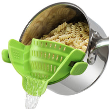 Load image into Gallery viewer, Seasonlife clip on pasta strainers for pot pans bowls, silicone heat resistant kitchen strainers for household purposes, green
