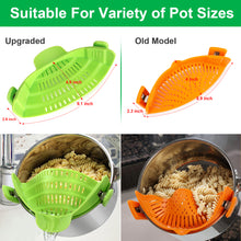 Load image into Gallery viewer, Seasonlife clip on pasta strainers for pot pans bowls, silicone heat resistant kitchen strainers for household purposes, green
