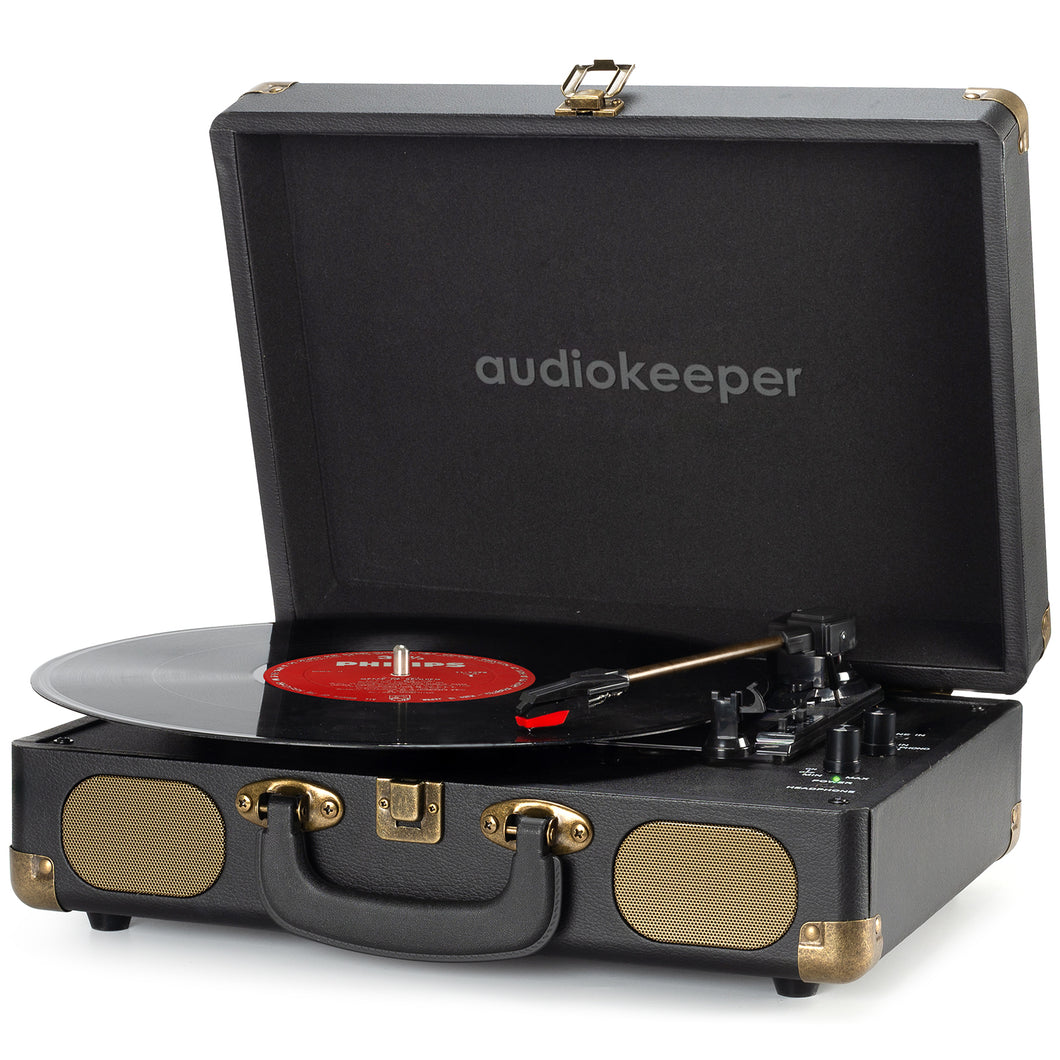 audiokeeper Vinyl Record Player 3-Speed Bluetooth Suitcase Portable Belt-Driven Record Player with Built-in Speakers RCA Line Out AUX in Headphone Jack Vintage Turntable