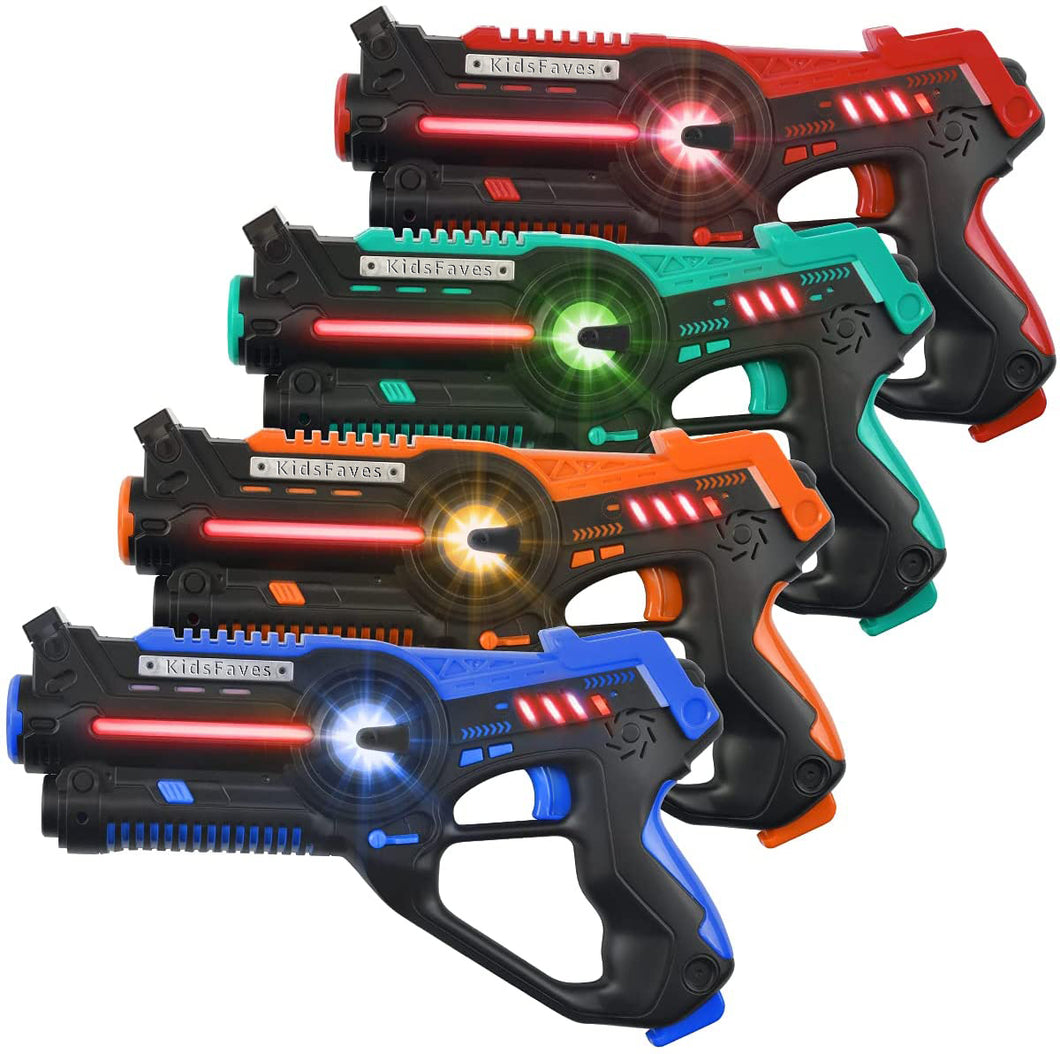 KidsFaves Toy pistols Set, Laser Tag Guns Set of 4 Multi Function Lazer Guns for Multi Player Teenager Kids and Adults Home or Backyard & Outdoor Game for Boys & Girls and Family