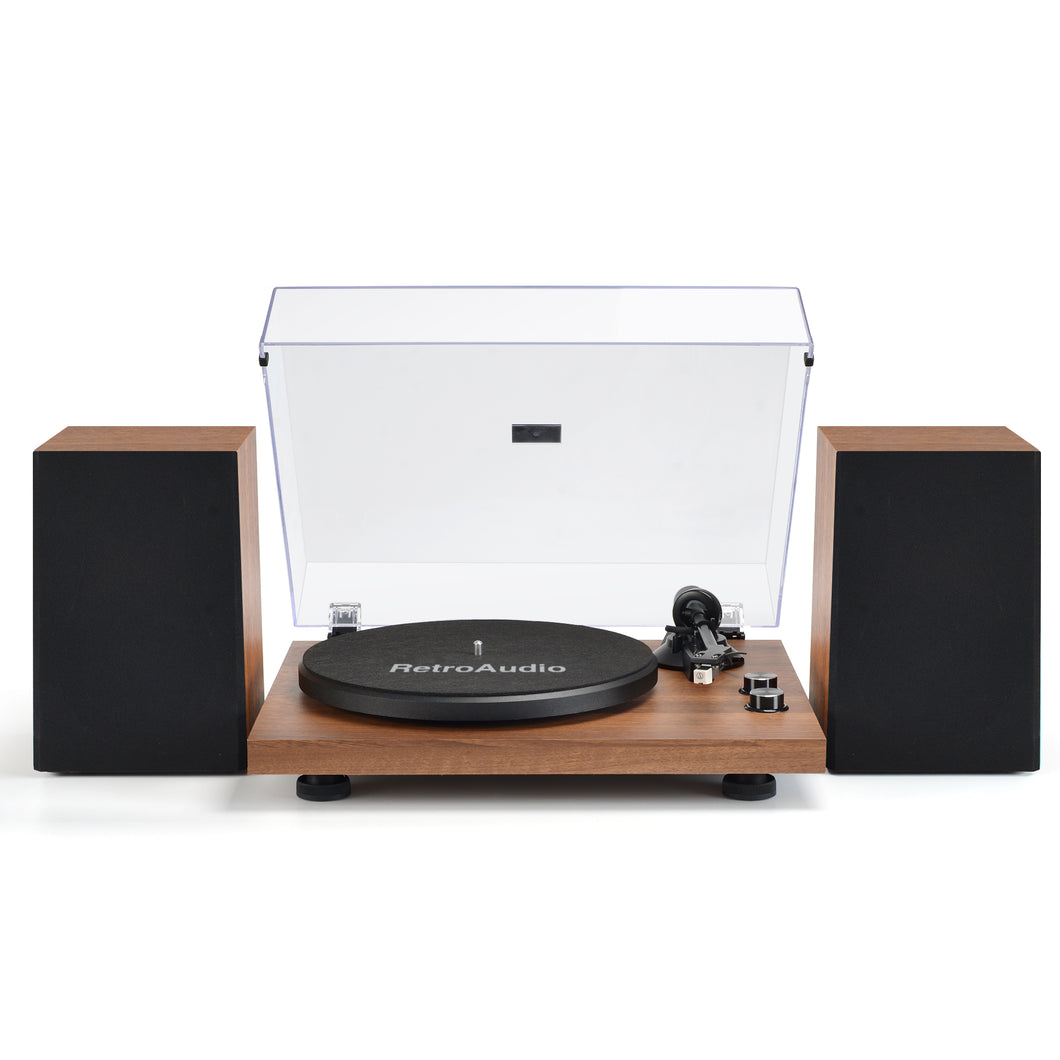 RetroAudio Vinyl Turntable with 36 Watt Stereo Bookshelf Speakers, Bluetooth Record Player Hi-Fi System with Magnetic Cartridge, Built-in Phono Preamp USB Digital Output Adjustable Counterweight