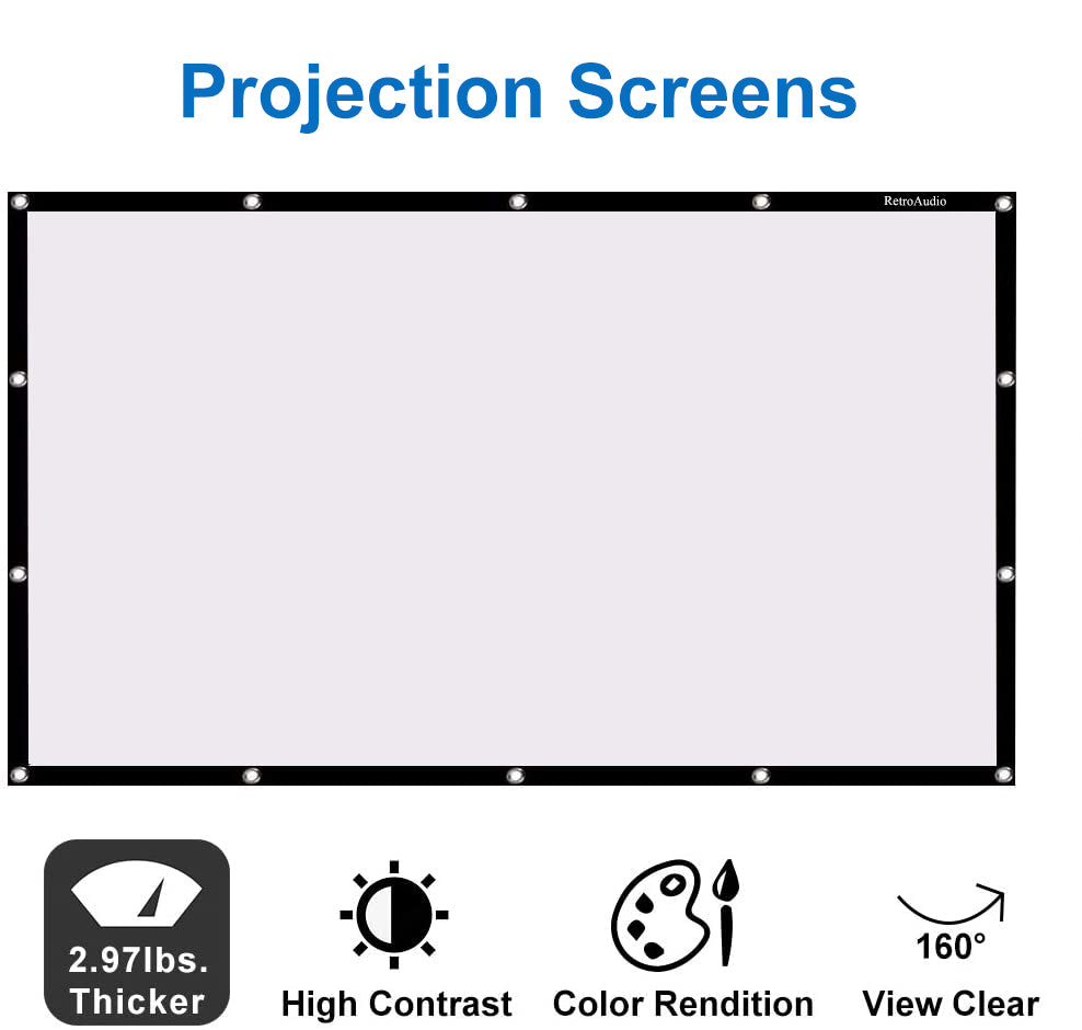 RetroAudio Projection Screens Foldable Anti-Crease Portable Projector Movies Screen for Home Theater Outdoor Indoor Support Double Sided Projection