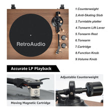 Load image into Gallery viewer, RetroAudio Vinyl Turntable with 36 Watt Stereo Bookshelf Speakers, Bluetooth Record Player Hi-Fi System with Magnetic Cartridge, Built-in Phono Preamp USB Digital Output Adjustable Counterweight

