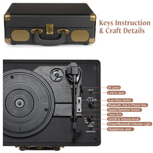 Load image into Gallery viewer, audiokeeper Vinyl Record Player 3-Speed Bluetooth Suitcase Portable Belt-Driven Record Player with Built-in Speakers RCA Line Out AUX in Headphone Jack Vintage Turntable

