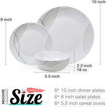 Load image into Gallery viewer, HomeElves 18-Piece Kitchen Dinnerware Set,Saucers,Plates,Bowls,Break and Chip Resistant,Dish Sets Service for 6,Simple Lines
