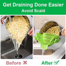 Load image into Gallery viewer, Seasonlife clip on pasta strainers for pot pans bowls, silicone heat resistant kitchen strainers for household purposes, green
