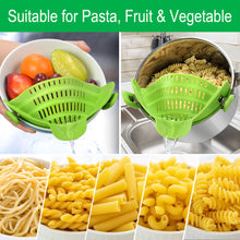 Load image into Gallery viewer, Seasonlife clip on pasta strainers for pot pans bowls, silicone heat resistant kitchen strainers for household purposes, green
