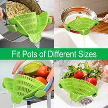 Load image into Gallery viewer, Seasonlife clip on pasta strainers for pot pans bowls, silicone heat resistant kitchen strainers for household purposes, green
